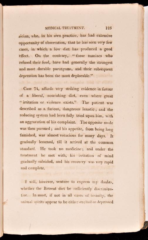 Page from a printed book called Description of The Retreat, by Samuel Tuke. The book is printed in black type on a paper background, and the image shows page 125.